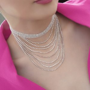 گردنبند چوکر پرنگین نقره ای