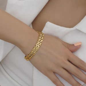 دستبند مدل گرده ای تراش دار طلایی