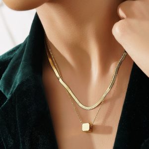 گردنبند دو لاین مکعبی طلایی
