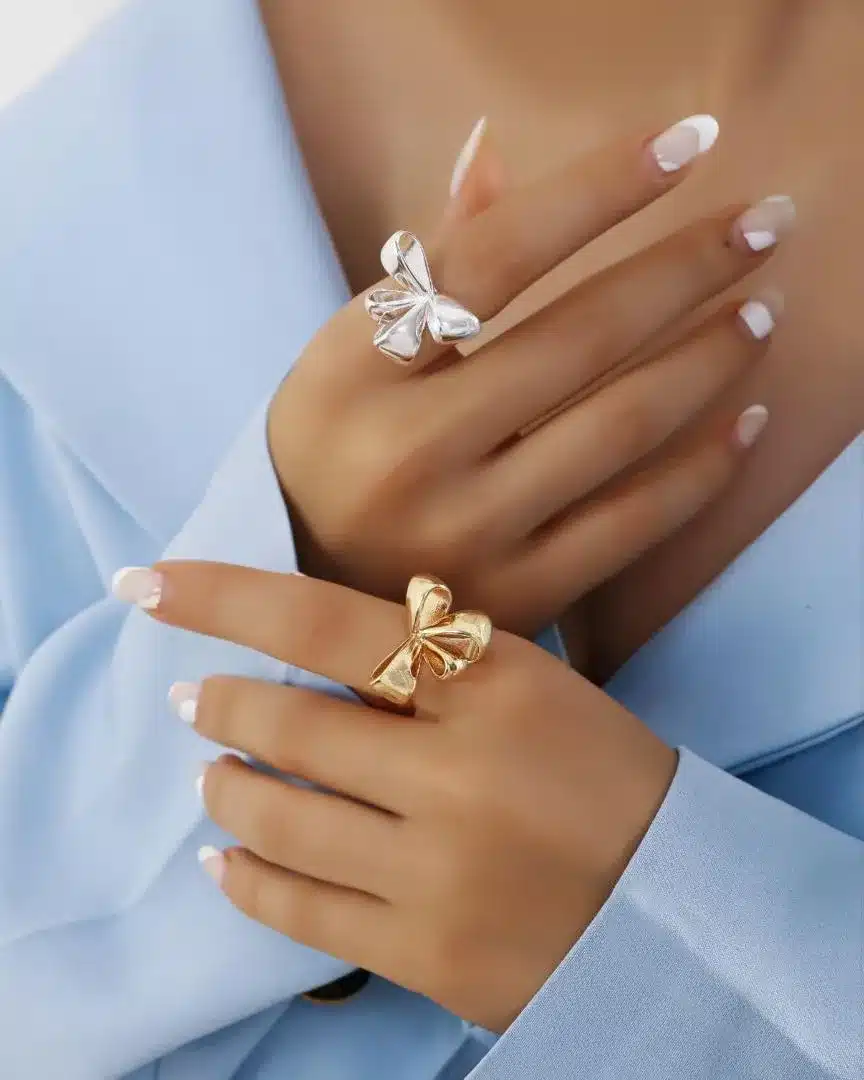 Bow tie-ring-xuping-silver حلقه پاپیونی طلا و نقره | زیورآلات لوکس و مدرن
