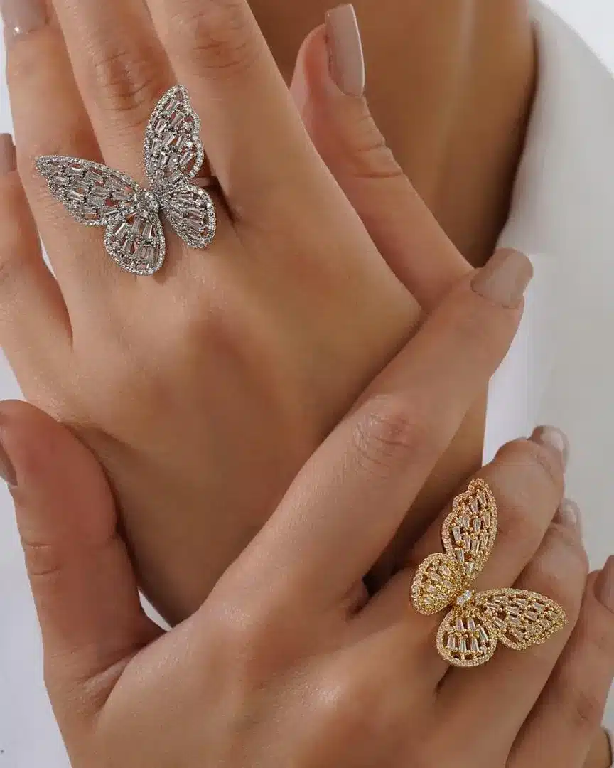 Butterfly-ring-silver-xuping حلقههای پروانهای ظریف و لوکس در رنگهای طلایی و نقرهای
